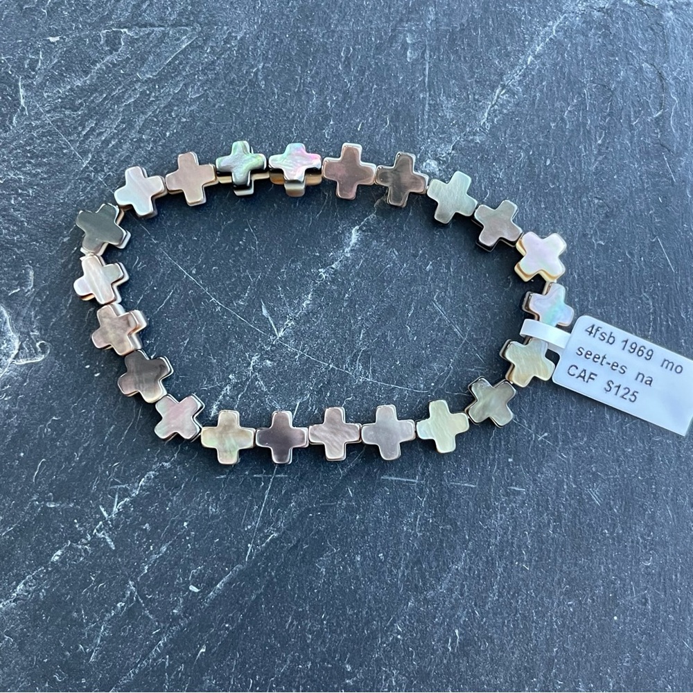 Elegant Mother of Pearl two sided Cross bead Bracelet 7-7.5”